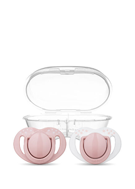 Powder Pink Desenli Sterilizasyon ve Saklama Kutulu +0 Ay Silikon 2'li Ortodontik Emzik