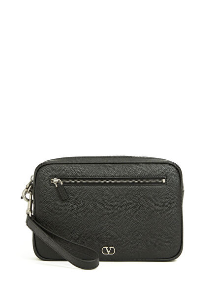 VLogo Black Men's Leather Hand Clutch