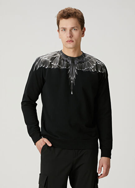 Black Collared Wing Printed Sweater