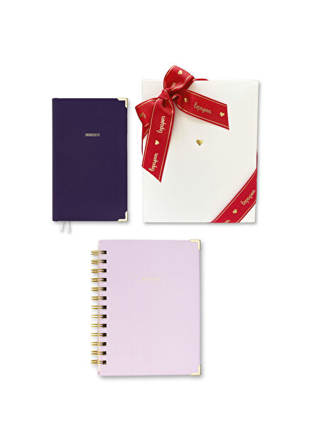 Spiral Pink Lined Notebook and Purple Bound Agenda Gift Set