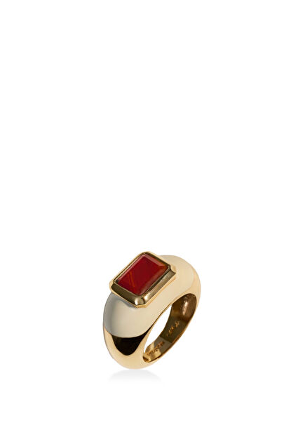 Red Agate Enamel Women's Gold Ring