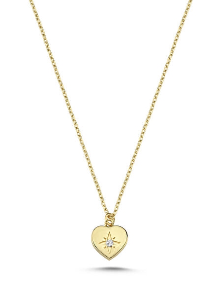 Minimal Hearted North Star 14K Gold Women's Necklace