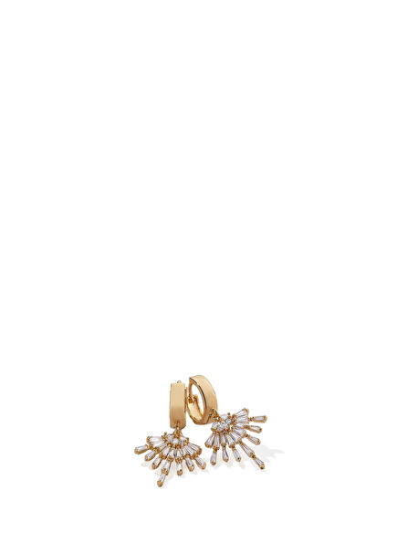 Swinging Stony Zircon & Gold Plated Brass Women's Earrings