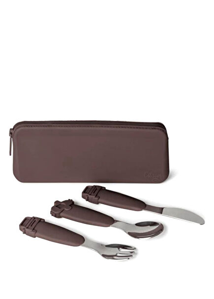 Plum Silikon Saplı Çelik Çantalı Çocuk Çatal & Bıçak & Kaşık Takımı