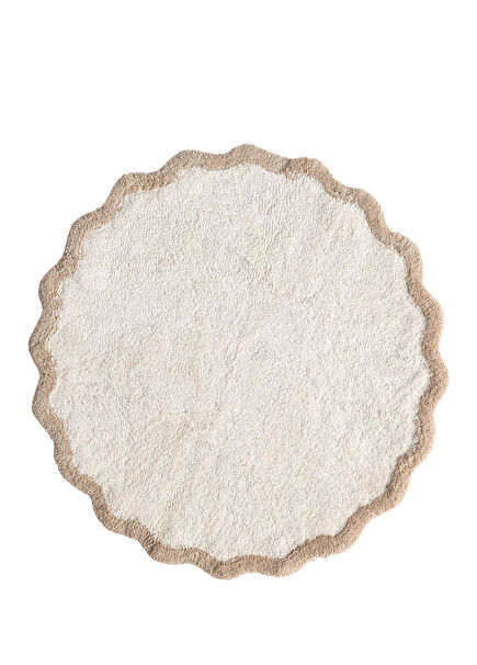 Scallop Beige Bamboo Round Bath Mat 90 x 90 cm