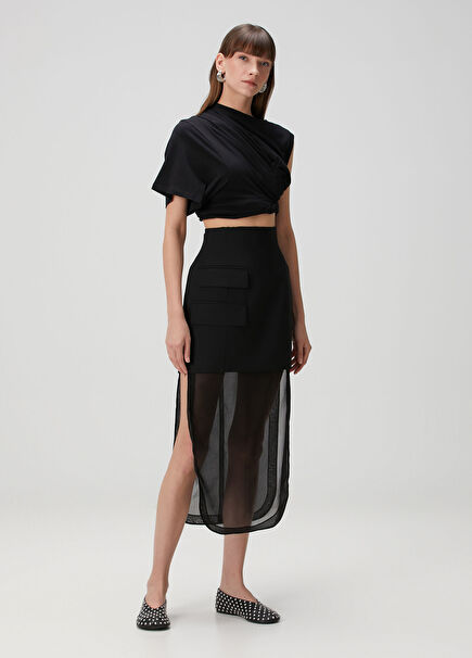 Black Midi Wool Skirt