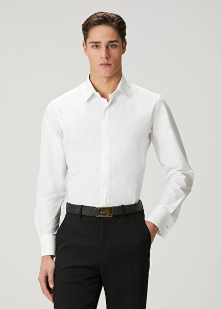 Classic Fit White Poplin Tuxedo Shirt
