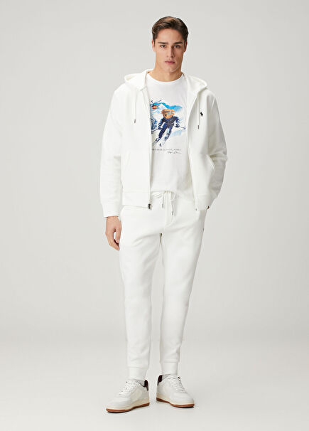 Beyaz Beli Kordonlu Jogger Eşofman Altı