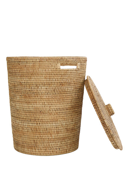 Bej Hasır Kapaklı Çamaşır Sepeti 40 x 50 cm
