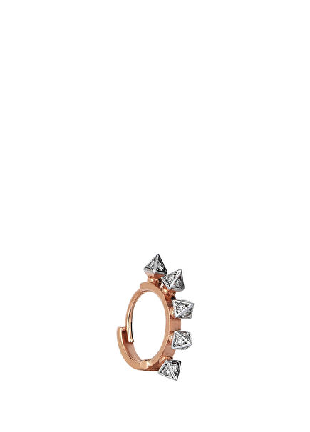 5 Triangle Detailed Diamond Women's Gold Hoop Earr