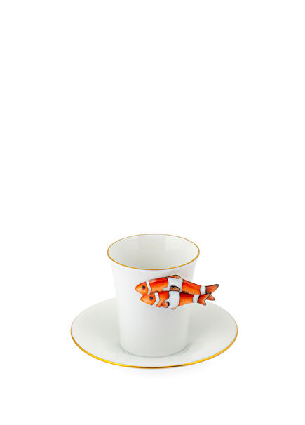 QH-VHP Patterned Orange Porcelain Coffee Cup and Saucer