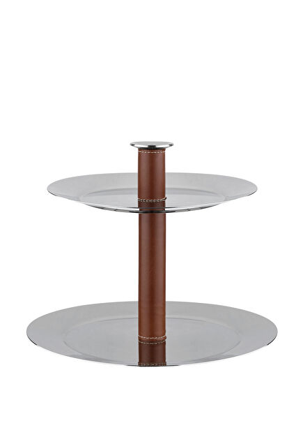 Tan Leather Handle Steel 2 Tier Service Stand