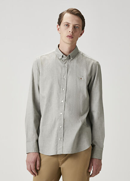 Slim Fit Açık Haki Oxford Gömlek