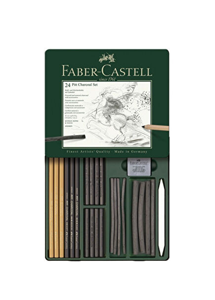 Pitt Monochrome 24’lü İşlenmiş Kömür Profesyonel Karakalem ve Eskiz Seti  