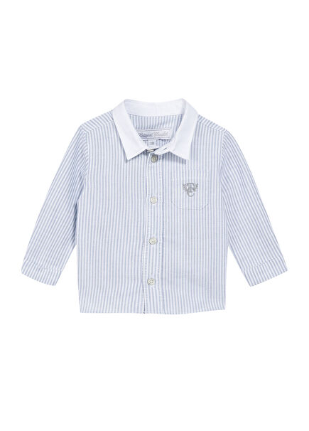 Blue Striped Cotton Long Sleeve Baby Boy Shirt