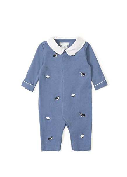 Blue Embroidery Detailed Baby Boy Jumpsuit