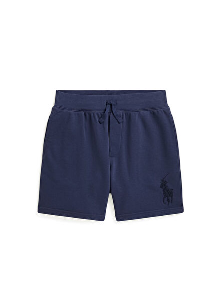 Navy Blue Logo Embroidered Boys' Shorts