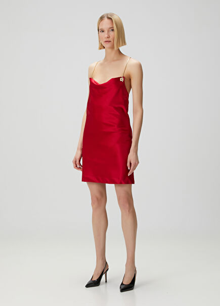 Dark Red Back Detail Mini Cocktail Dress