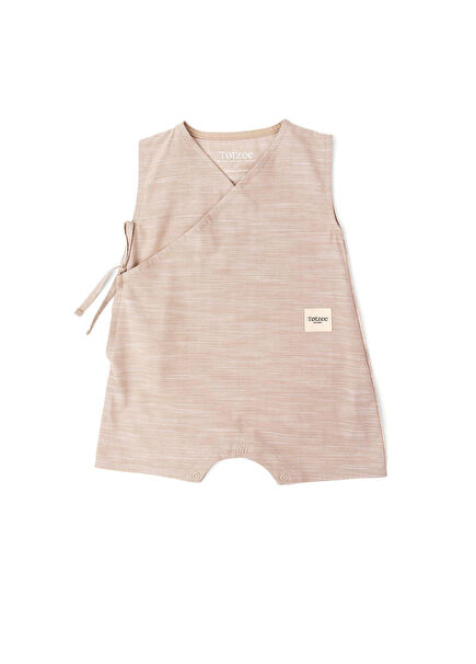 Bej Keten Kruvaze Kolsuz Unisex Bebek Tulum