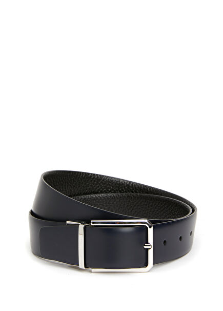 Navy Blue Men's Leather Belt