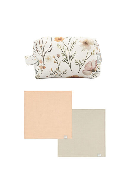 Müslin Bebek Bakım Çantası ve 2'li Müslin Örtü Seti