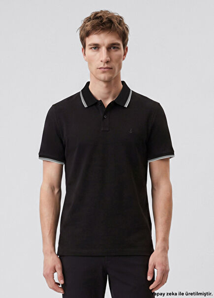Black Comfort Fit Slim Ottomon Polo T-Shirt