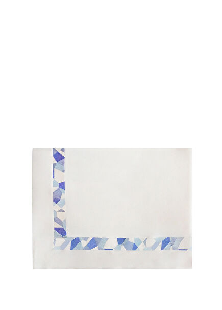 Ghiaccio Turkuaz Mozaik Nakışlı Keten Masa Örtüsü