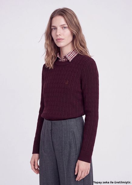 Burgundy Basic Cable Knit Sweater