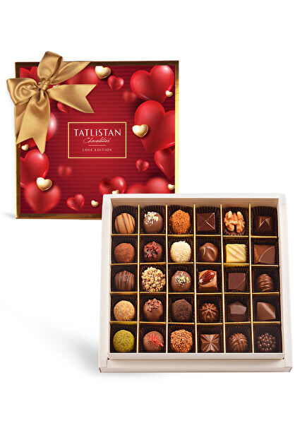 Red Gold Heart Designed 30 Assorted Artisan Truffles and Chocolates 500 gr