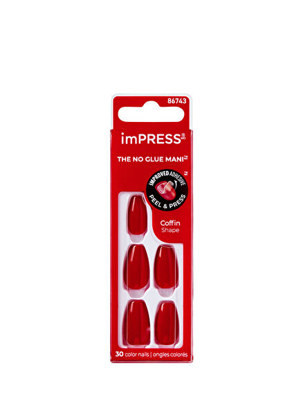 Color Red Self-Adhesive Long Fake Nails