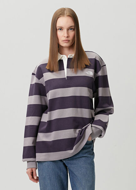 Rugby Purple Striped Polo Sweatshirt