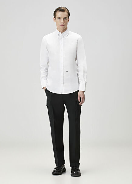 Tropical Straight Black Wool Cargo Pants