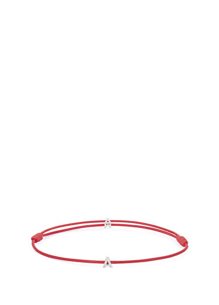 Şans Kırmızı İp A Harfli 925 Ayar Gümüş Kadın Bileklik