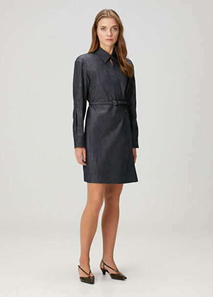 Mavi Mini Gömlek Elbise