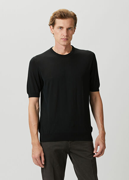 Black Short Sleeve Wool Sweater