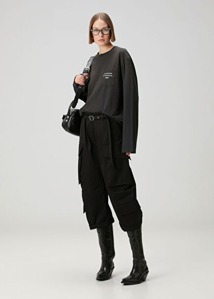 Twill Siyah Organik Pamuk Kargo Pantolon