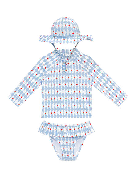 Diamonds UV Protection Long Sleeve Hat Baby Girl Swimsuit Set