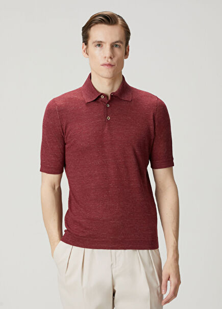 Burgundy Polo Short Sleeve Linen Sweater