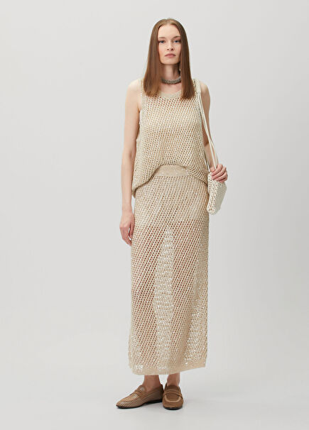 Beige Sequined Maxi Skirt