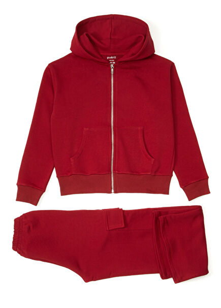 Bordo Kargo Cepli Kız Çocuk Eşofman Takımı