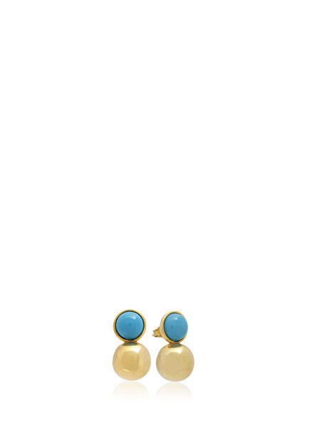 Ball and Blue Natural Stone Set of Two 925 Sterling Silver Women's Earrings