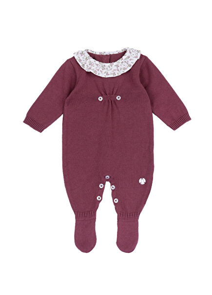 Burgundy Long Sleeve Baby Girl Booties Jumpsuit