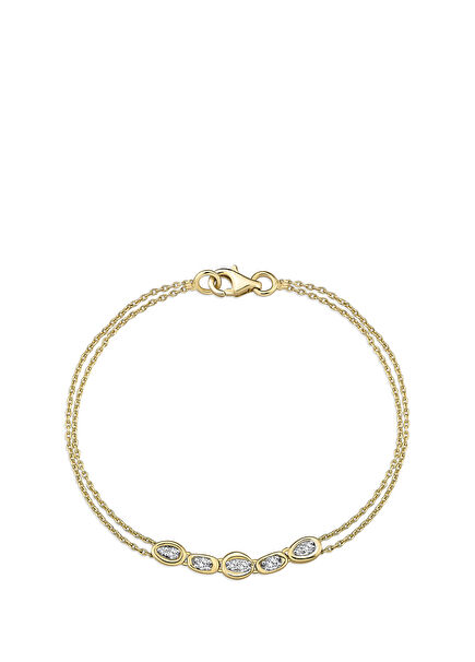 Loops Çift Zincirli Pırlantalı Kadın Altın Bilekli