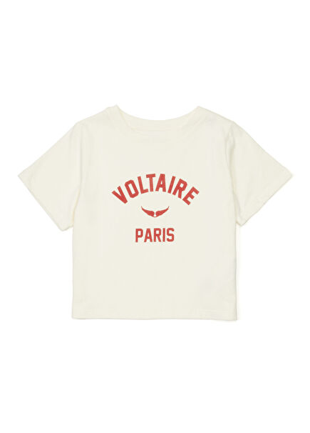 Beyaz Logo Baskılı Kız Çocuk T-shirt