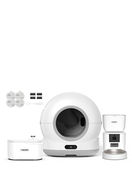 Smart Automatic Cat Toilet White Food Bowl and Water Dispenser Set of 4 Pet Products