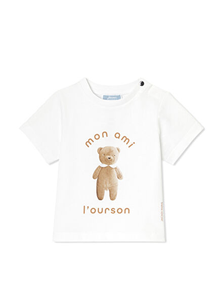 Bear Martin Printed White Cotton Short Sleeve Baby Boy T-Shirt