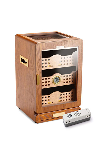 Walnut Electronic Humidor Humidor with Glass 4 Drawers Humidor Cigar Box