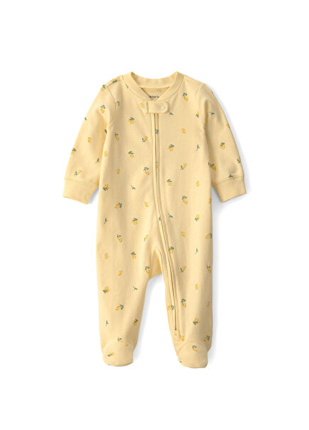 Printed Yellow Long Sleeve Zippered Baby Girl Sleeping Bag