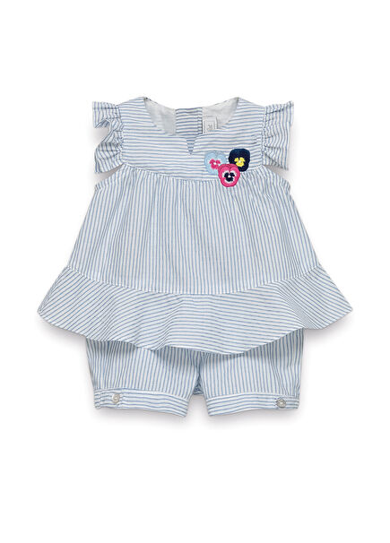 Çizgili Fırfır Kollu Tunik ve Şort Kız Bebek 2'li Set