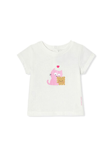 White Glossy Effect Printed Short Sleeve Baby Girl T-Shirt